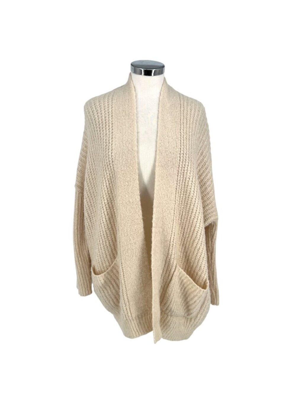 Dreamers Chunky Open Front Knit Cardigan Sweater Cream Size Medium